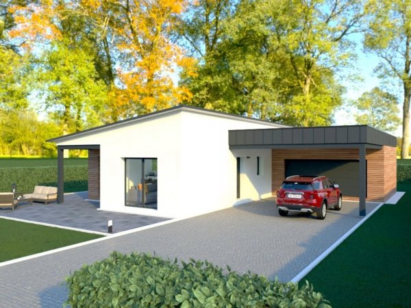 Modèle de maison ossature bois plain-pied 3 chambres Spartine