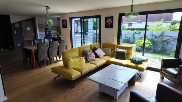Réalisation maison ossature bois plain-pied (pièce de vie)