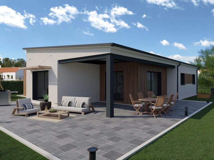 Maison plain-pied 3 chambres Spartine style contemporaine - arrière