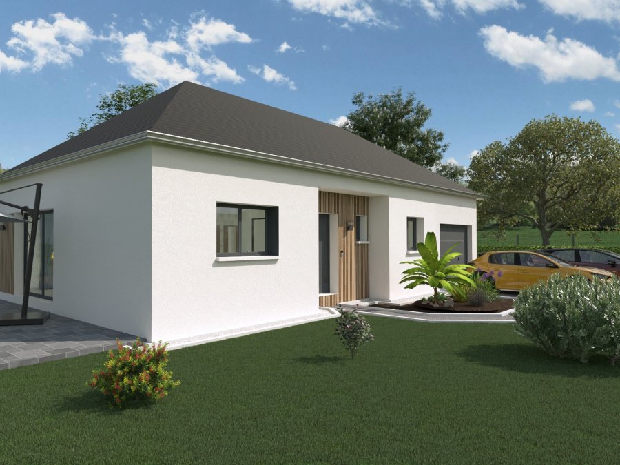 Modèle de maison ossature bois plain-pied en L - Bambou