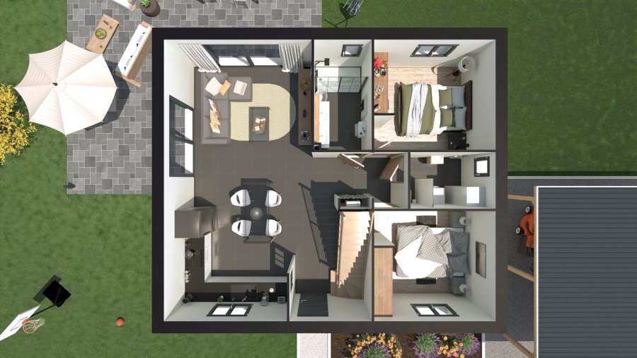 Plan de maison à étage 4 chambres Cabotan - rdc