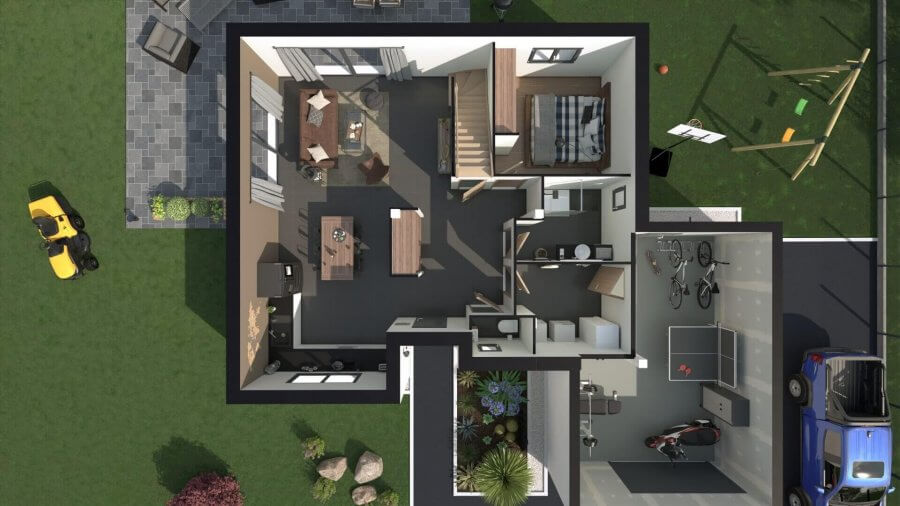 Plan de maison à étage 4 chambres Mascaret - rdc
